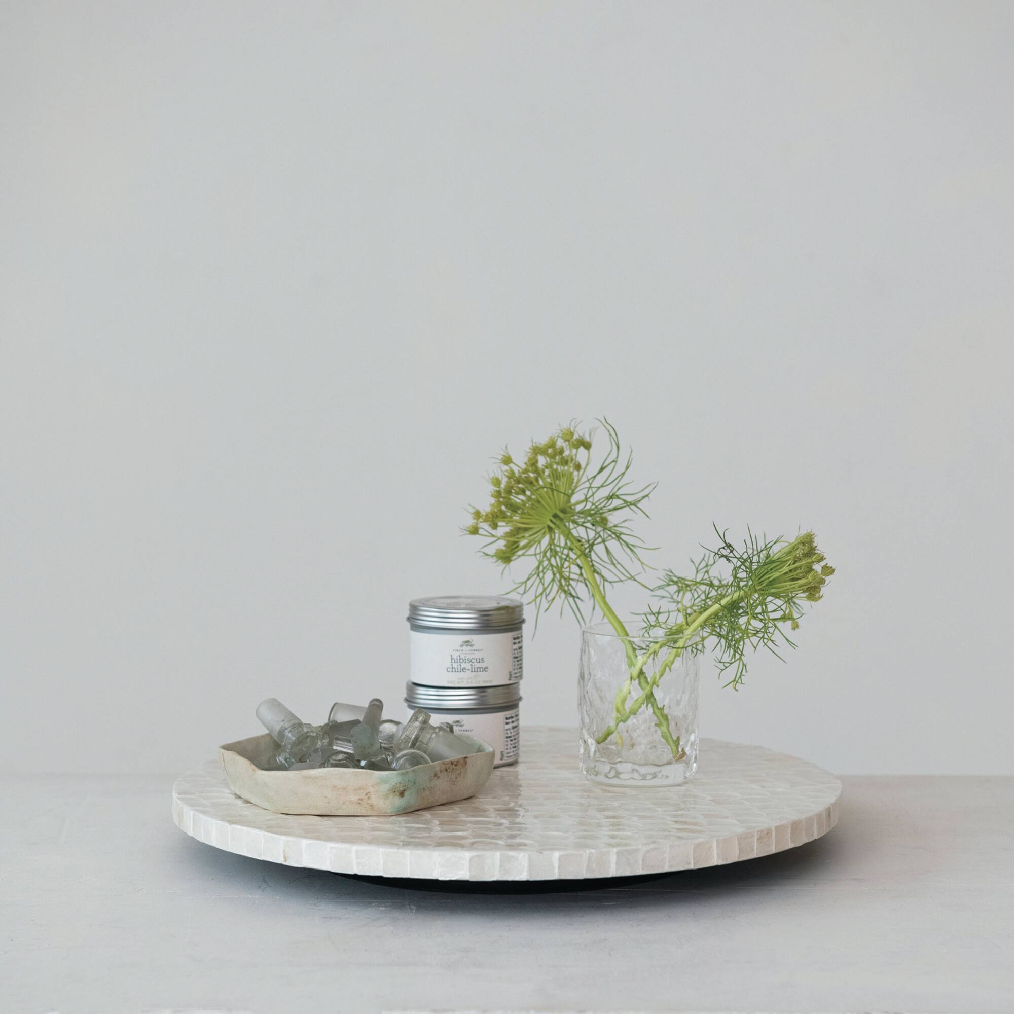 Hello Honey® 15.75" Wood & White Capiz-Embellished Round Lazy Susan